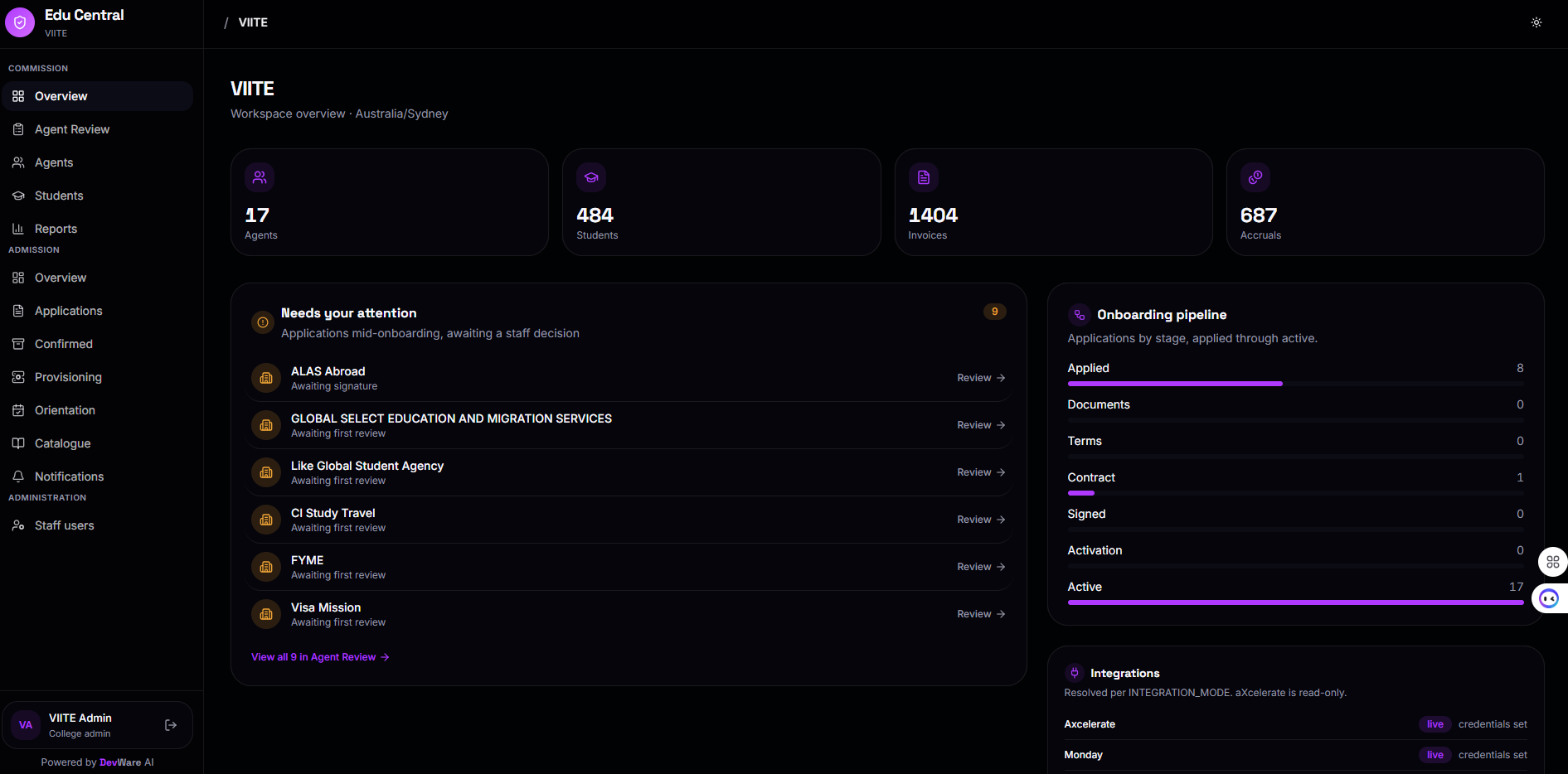 Edu Central product interface