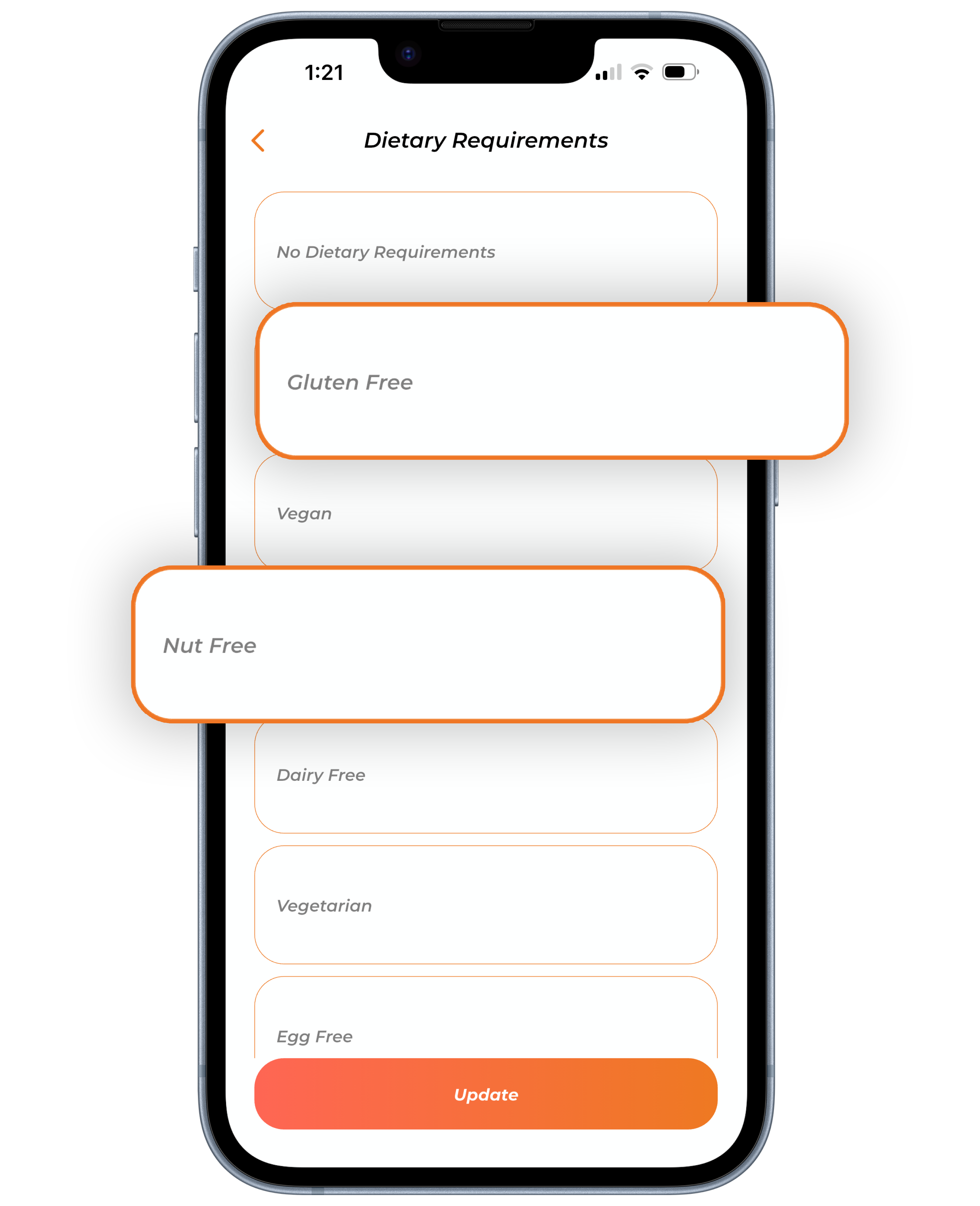 INCHECK FIT dietary preference settings