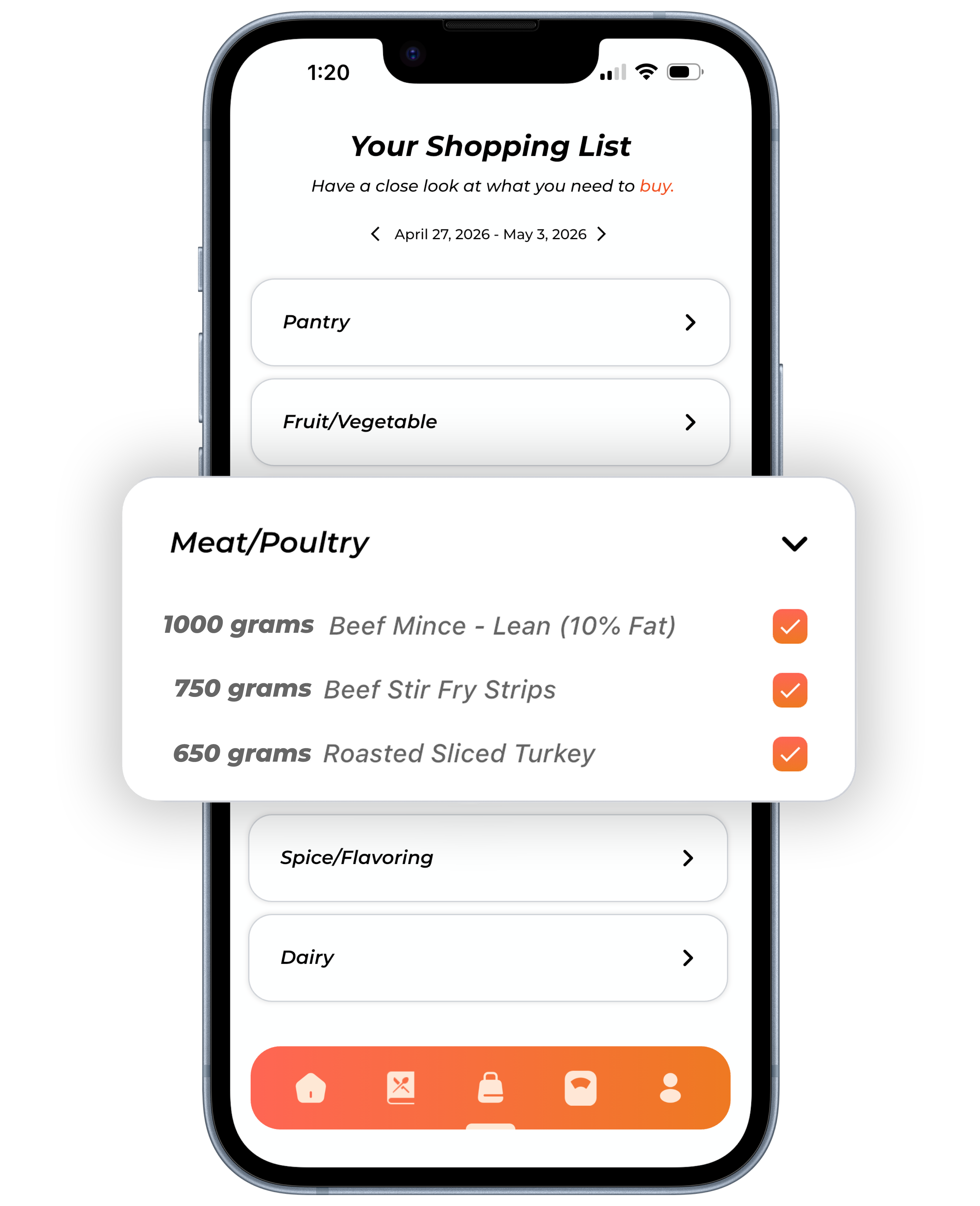 INCHECK FIT auto-generated shopping list